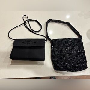 2 Vintage Black Enamel Metal Mesh Purse Clutch Sparkle Evening Bag Handbag